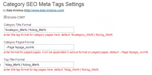 Category SEO Meta Tags